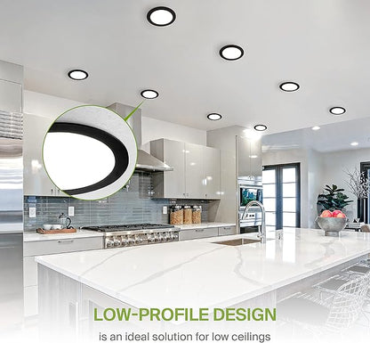 ASD 4 Pack 8 Inch LED Recessed Light 20W, 5 CCT 2700K-5000K CRI90+, IC Rated Ultra Thin Dimmable Ceiling Lights with J Box, Canless Wafer Downlight, Round Slim Panel Lighting, UL Listed, Black
