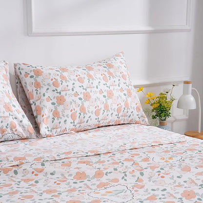 Luxurious Floral Printed Queen Size Sheet Set - 4 Piece Soft Microfiber Sheets and Pillowcases - Deep Pocket, Wrinkle-Free and Soft Bedding - Elegant Microfiber Bed Set