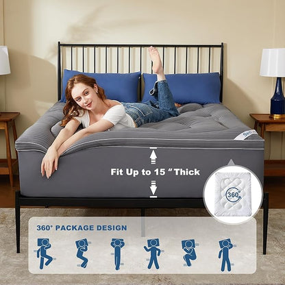 BEDLORE Twin XL Mattress Topper, Thick Pillow Top Pad for Back Pain Relief, Cooling Soft Mattress Cover with Deep Pockets 6-15 inch