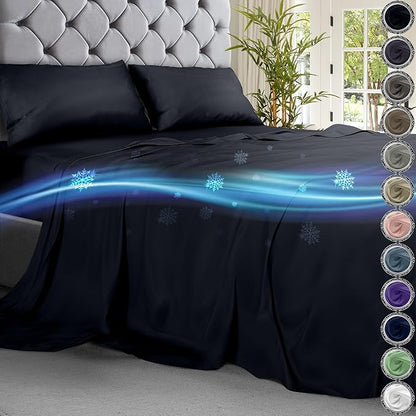 DECOLURE Cooling Bed Sheets King Set 4pcs - Luxurious & Ultra-Soft King Size Cooling Sheets for Hot Sleepers - Comfortable & Cool Bamboo Viscose Microfiber w/Deep Pockets (Midnight Black)