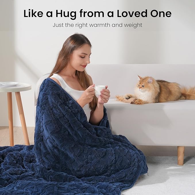 Drewin Weighted Blanket for Adults 20lbs Dual Sided Sherpa Weighted Blankets Posh Jacquard Cozy Warm Weighted Throw Blanket for Sleeping and Calming, Queen Size 60x80 inches, Navy Blue