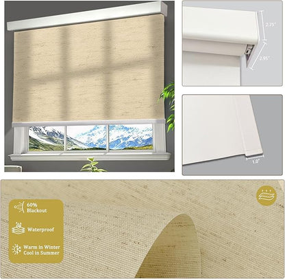 Motorized Blinds with Remote Cordless Automatic Motorized Shades Custom Blinds for Windows Smart Curtains Compatible with Alexa Google Home(Light Filtering Linen Soft Dunes,W23 x H72in)