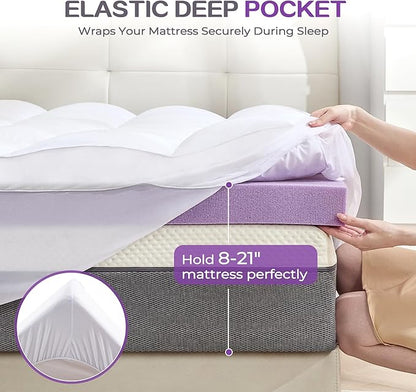 SINWEEK Dual Layer 5 Inch Memory Foam Mattress Topper King Size, 3 Inch Gel Memory Foam Plus 2 Inch 1450 GSM Down Alternative Quilted Pillow Top Mattress Pad Cover, White