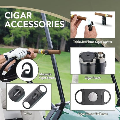 Arctic Loon Travel Cigar Humidor Kit – Holds 5 Cigars (60 RG), Crushproof & Waterproof Portable Cigar Case with Lighter (Without Gas), Cigar Cutter, V-Cutter, Magnetic Cigar Stand, Humidifier (CORE-5)