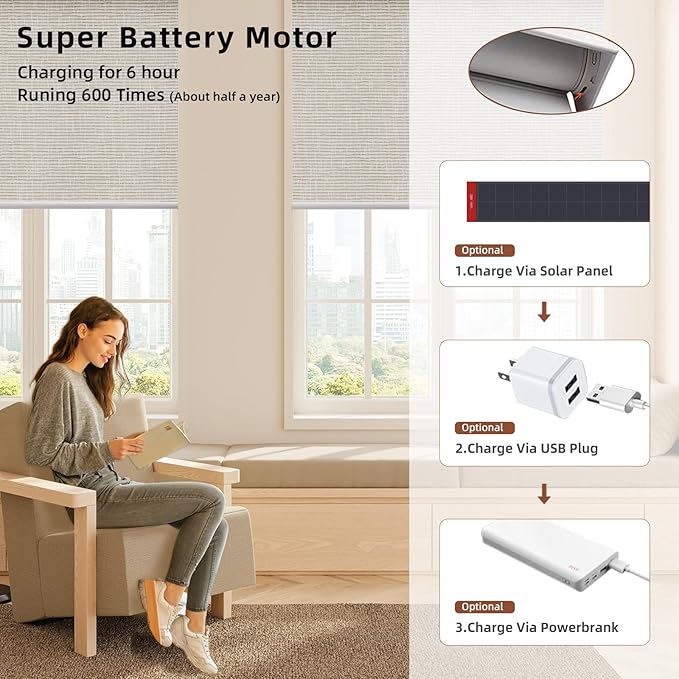Motorized Blinds Roller Shade with Remote: Canisteo Automatic Smart Blind for Windows 100% Blackout, Electric Blinds Compatible with Alexa/Google Home/Apple Homekit, Customized Size, Cozy Cream