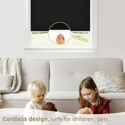 ChrisDowa Cordless Blackout Roller Shades for Windows, Thermal Insulated UV Protection Pull Down Shades, Total Blackout Window Blinds for Home, Office, Bedroom, Door (38" W x 72" H, Black)