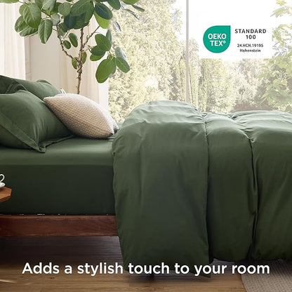 Bedsure Duvet Cover with Fitted Sheet Queen - Warm Deep Pocket, Hotel Luxury Soft Double Brushed Bedding Set with Zipper Closure, 1 Duvet Cover, 1 Fitted Sheet, 2 Pillow Shams, NO Comforter, Green