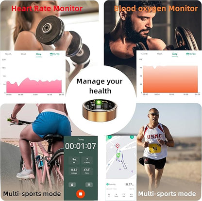 Smart Ring for Women Men, Health Fitness Tracker Ring, IP68 Waterproof Rings, Sleep Ring with Charging Case and Ring Protector, Remote Photography, Family Care, No App Fees (Silver, 8#)