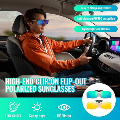 Clip on Polarized Night Vision Driving Glasses Flip up Sunglasses UV-400 to Wear Over Glasses for Night Driving