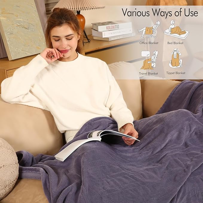 Electric Blanket Twin Size - 62"x84" Heated Blanket with Overheating Protection, Extremely Cozy Soft Fast Heating with 5 Levels & 10 Hours Auto Off, Lavender Purple