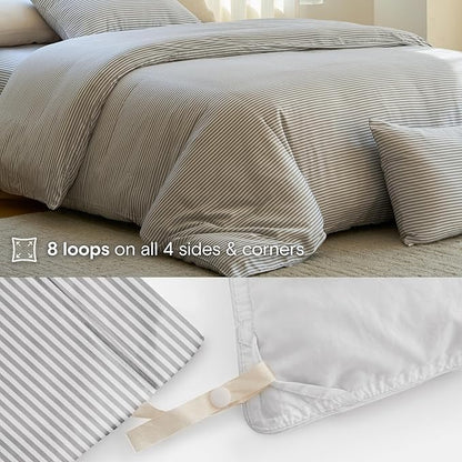 DOZ Duvet Cover Set, 100% Viscose derived from Bamboo, Organically Grown, Buttery Soft, Cooling Duvet Covers, High GSM, 1 Duvet Cover and 2 Pillowcases, 90"x90" (Stripe, Full/Queen)
