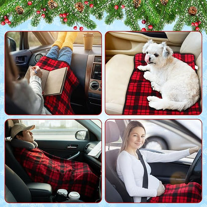 Tuanse 2 Pcs USB Heated Blanket 25"x35" Small Portable 5v 3 Setting Electric Blanket with Timer and Temperature Controller Winter Wearable Recharge Throw for Travel Home(Red and Black Stripes)