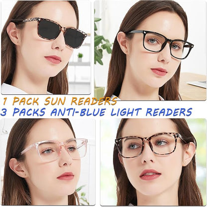 4 PACKS Blue Light Blocking Reading Glasses Women 1.0 1.25 1.5 1.75 2.0 2.25 2.5 2.75 3.0 3.5 4.0 5.0 6.0