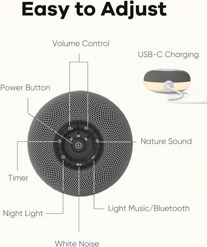 Portable Sound Machine, Long Battery with Loud Bluetooth Speaker, 39 Special Soothing Sounds, White Noise Sound Machine for Sleeping
