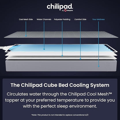 Chilipad Cube Bed Cooling System - Cooling & Heating Mattress Topper, Custom Bed Temperature, Cool Sleep Enhancement, Temp Range of 60-115°F, ME Half King or TwinXL Size (38" W x 80" L), Model: CP502