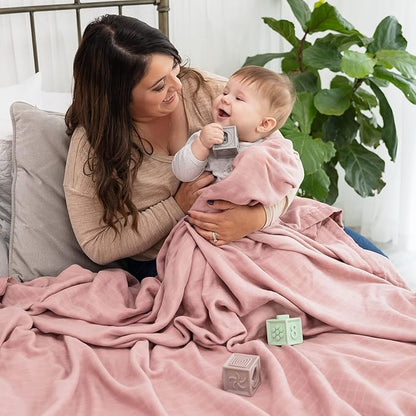Natemia XL Muslin Baby Blanket - Ultra Soft, Breathable Baby Blankets for Girls, Boys, Parents - Newborn Essentials - Multi-Purpose Stroller Cover, Play Mat, Snuggly Throw Blanket - Cotton Rayon Blend