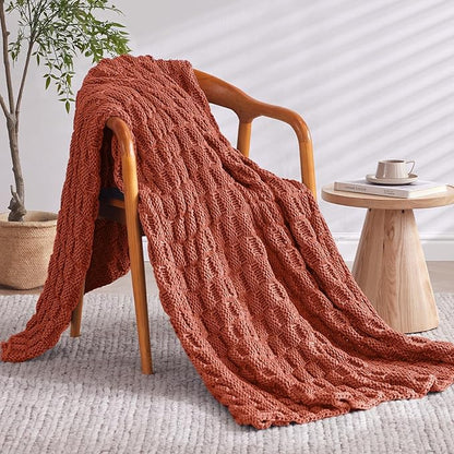 Knitted Weighted Blanket Adults, No Beads Heavy Blanket 36” x 48'' 5lbs, Breathable Chunky Knit Blanket, Cooling Weighted Blanket for Hot Sleepers, Christmas Home Decor (Orange)