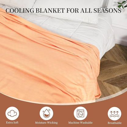 AmyHomie Cooling Blanket Queen Size, 100% Rayon Derived from Bamboo, Cool Summer Blanket for Hot Sleepers Soft Comfy Lightweight Checkered Blankets for All Seasons(Tangerine Pink, 90”x90”)