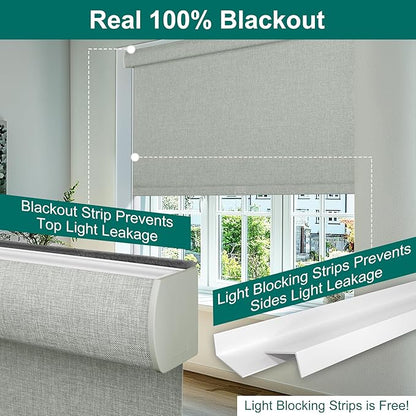 BERISSA Cordless Blackout Roller Shades for Windows,Free-Stop Linen Fabric Windows Blinds with Cassette Valance,Thermal Insulated UV Protection Roller Blinds for Home Office. Grey.60 W x 48" H