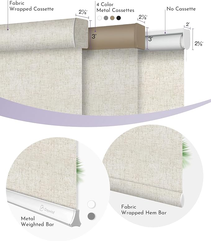 Graywind Motorized Roller Shades 100% Blackout Free Stop Window Shades Cordless Wireless Remote Control Window Roller Blinds with Valance for Smart Home and Office, Customized Size, Linen Beige