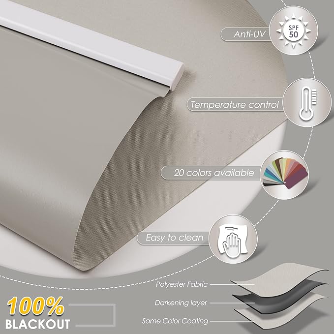 Allesin Motorized Roller Shade Blinds Work with Alexa for Window, Blackout Smart Shades Cordless with Remote Control, Electric Automated Blinds, Customized Size, Lithium Battery Motor(Grey Beige)