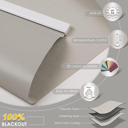 Allesin Motorized Roller Shade Blinds Work with Alexa for Window, Blackout Smart Shades Cordless with Remote Control, Electric Automated Blinds, Customized Size, Lithium Battery Motor(Grey Beige)