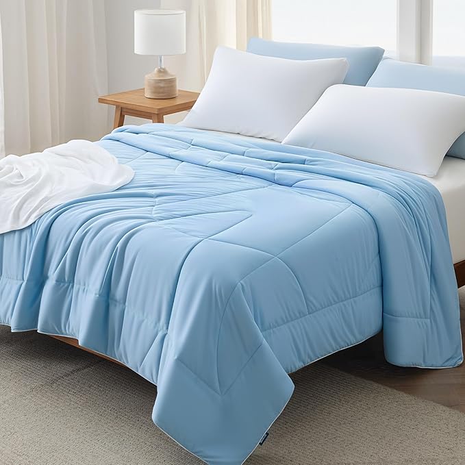 Bedsure Cooling Comforter King Size - GentleSoft Moisture Wicking Cooling Blanket for Hot Sleepers, Breathable Lightweight Duvet Insert, Dual-Sided Summer Blanket, Blue,102x90 Inches