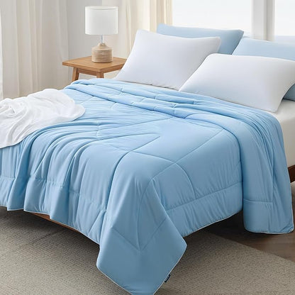 Bedsure Cooling Comforter Queen Size - GentleSoft Moisture Wicking Cooling Blanket for Hot Sleepers, Breathable Lightweight Duvet Insert, Dual-Sided Summer Blanket, Blue, 88x88 Inches