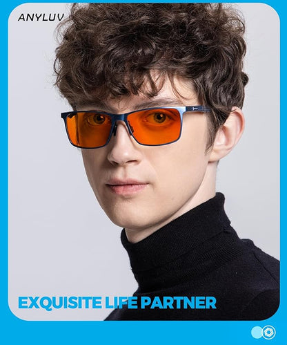ANYLUV Blue Light Glasses Men, Relieve Eyestrain and Eye Protection, Al-Mg Metal Computer Blue Light Blocking Glasses