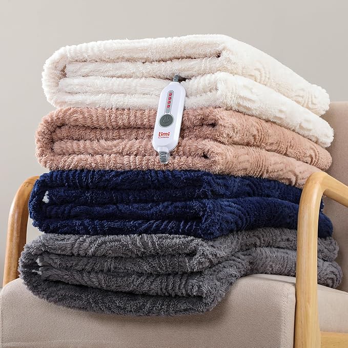 Heated Blanket Twin Size- 62"x84" Cozy Soft Jacquard Heating Blanket with 4 Heat Levels & 4 Hours Auto-Off, Jacquard Fleece, Overheating Protection, Warm Gifts, Brown