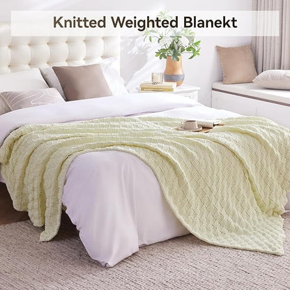 Knitted Weighted Blanket for Adult, No Beads Heavy Blanket 60” x 80'' 17lbs, Breathable Chunky Knit Blanket, Cooling Weighted Blanket for Hot Sleepers, Christmas Home Decor (Cream White)