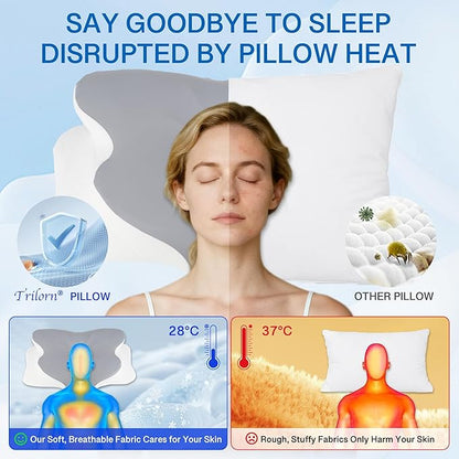 2-in-1 Side Sleeper Pillow for Adults Set–Ergonomic Contour Cervical Neck Pillow Memory Foam +Leg/Knee Pillow for Side Sleepers,Sciatica&Neck Pain Relief,Cooling Ice-Silk Removable Covers