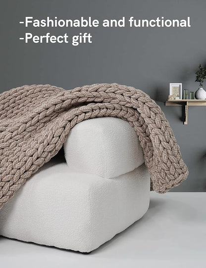 YnM Chenille Weighted Blanket, Handmade Chunky Knitted Design, Soft and Cozy, Temperature Regulating and Breathable, Machine Washable Throw for Sleep or Home Decor (Beige, 60x80 Inch, 20lbs)