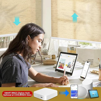 Motorized Blinds with Remote Cordless Automatic Motorized Shades Custom Blinds for Windows Smart Curtains Compatible with Alexa Google Home(Light Filtering Linen Soft Dunes,W35 x H72in)