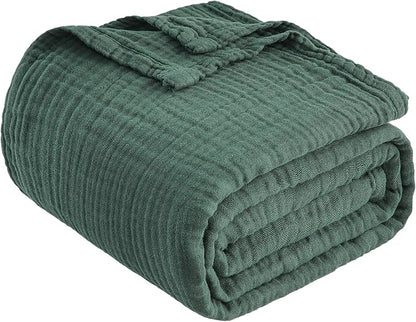 EMME Cotton Muslin Twin XL Blanket Breathable Gauze Blanket Soft Lightweight Blankets Adults Gifts for Women (Forest Green, 66"x90")