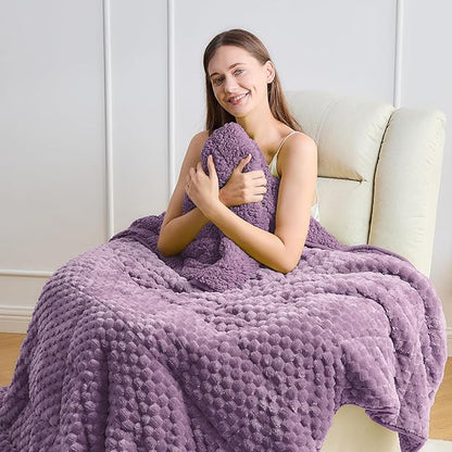 Wemore Fleece Weighted Blanket for Adults (60" x 80" 20lbs, Purple), Dual Sided Cozy Soft Sherpa Heavy Blanket, 3D Imitation Turtle Shell Warm Jacquard Flannel Weighted Blankets for Couch and Bed