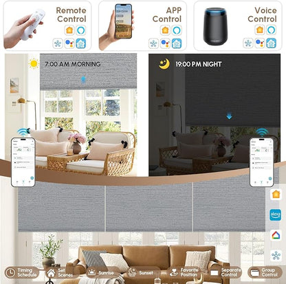 Kincmo No Drill Motorized Blinds with Remote, 100% Blackout Roller Shades for Windows, Custom Electric Blinds Compatible with Alexa, Apple Homekit, Google Home (100% Blackout Elegant Grey)