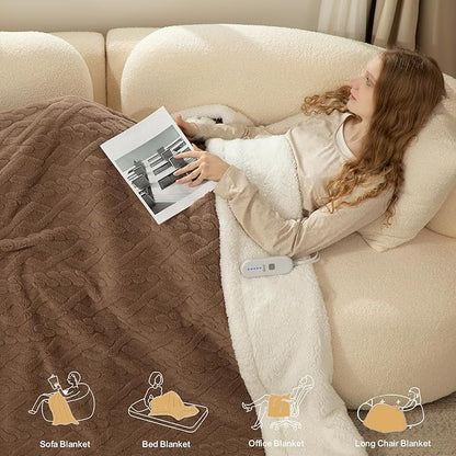 Electric Blanket King Size 100"X90" Brown - Soft Thick Warm Sherpa Heated Blanket for Winter with Dual Control, 5 Fast Heating Levels & 10hrs Auto Off, Washable & ETL Certified for Bed