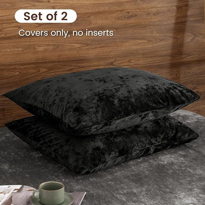 PHF Truly Velvet Pillowcases Standard Size, No Insert, 4 Pack Ultra Soft Breathable Pillow Shams Covers with Envelope Closure, 20" X 26" Luxury Cozy Warm Fuzzy Flannel, Black