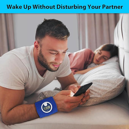 Coolfire Vibrating Alarm Clock Wristband, Silent Wake-Up Watch for Heavy Sleepers, Won’t Disturb Partner, Couples/Roommates, Deaf/Hearing Impaired, 4 Alarms, Bluetooth App, Rechargeable (Blue)