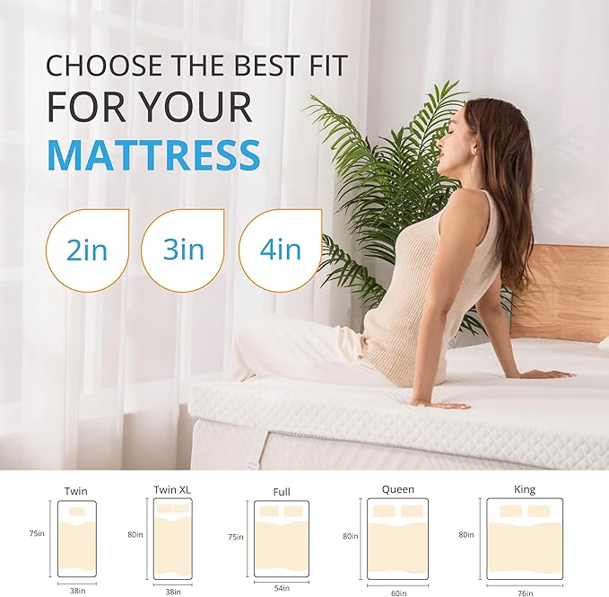 EGO Gel Memory Foam Mattress Topper, 2 Inch Queen with Removable Breathable Soft Cover, Cooling Bed Topper for Comfort Body Support & Pressure Relief, CertiPUR-US Certified