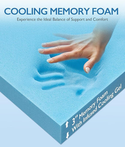 SINWEEK 3 Inch Full Size Cooling Memory Foam Mattress Topper for Pressure Relief, Thick Bed Mattress Pad with Cooling Soft Cover and Adjustable Straps, CertiPUR-US Certified
