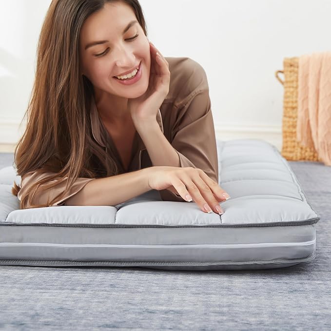 4Inch Cot Mattress Topper,Narrow Twin Gel Infused Memory Foam,Machine Washable Thickened Pillow Top Cover,Roll Up Floors Mat,Portable Folding Sleep Pad(75 X 30“)