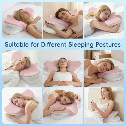 Cervical Neck Pillow for Pain Relief, Ergonomic Contour Pillow for Sleeping, 2 Heights Cooling Pillow for Neck and Shoulder Support, Memory Foam Orthopedic Pillow for Side Back Stomach Sleepers Pink