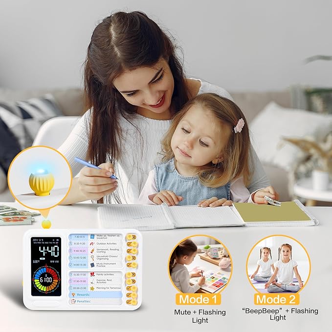 12/24 Hour Switching Task Timer, Timer for Kids, Visual Schedule for Kids with Autism, Visual Schedule for Kids, Time Management Tools, Autism Increase Self-Regulation, with 99-Minute Countdown