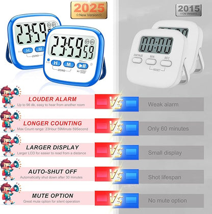 2-Pack Magnetic Kitchen Timers for Cooking, Digital Stop Watch Countdown Timer for Kids, Teachers, Classroom, Office, Exercise - Battery Included
