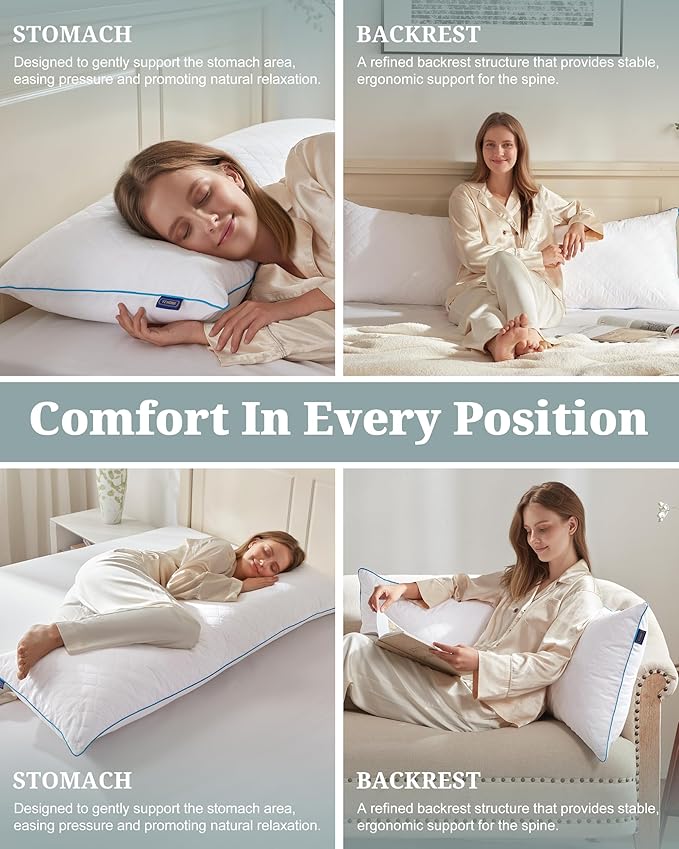 YZ HOME Long Body Pillow for Adults - Firm Body Pillow Insert with Shredded White Memory Foam, Adjustable Height, Soft Support for Side Sleeping, Pregnant Women, Washable (White, 20x54 Inch)