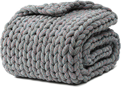 YnM Chenille Weighted Blanket, Handmade Chunky Knitted Design, Soft and Cozy, Temperature Regulating and Breathable, Machine Washable Throw for Sleep or Home Decor (Red Blue, 50x60 Inch, 10lbs)
