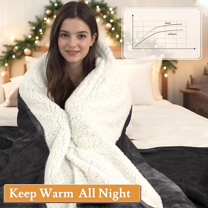 Electric Heated Blanket 72"x84" Full Size Flannel & Sherpa - 4 Heat Settings & 10H Auto Shut Off for Safe Overnight Use, Fast Heating, Machine Washable for Bed, Couch, Office - Dark Gray