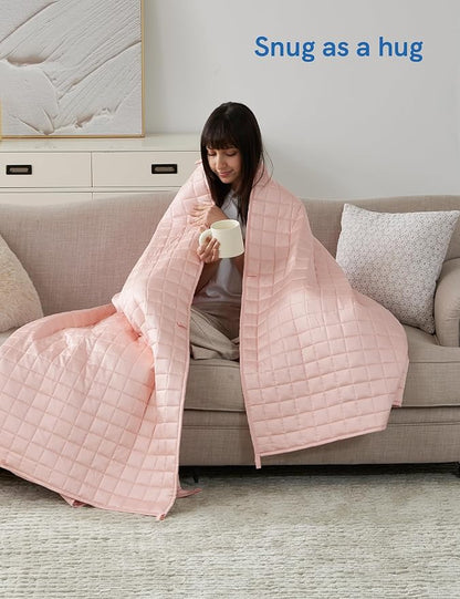YnM Cooling Weighted Blanket for Adults, 15lbs Heavy Bed Throw for One Person of 140lbs, Perfect for Hot Sleepers or Warm Climates with Rayon/Glass Beads(60x80 Inches, Queen Bed, Pink Rose)